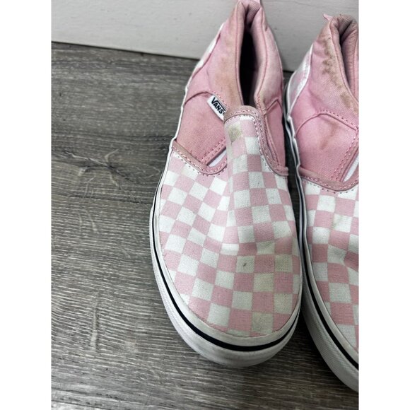 Vans Checkerboard Slip on Girls Shoes Size 2 Authentic Pink & White - Picture 2 of 7